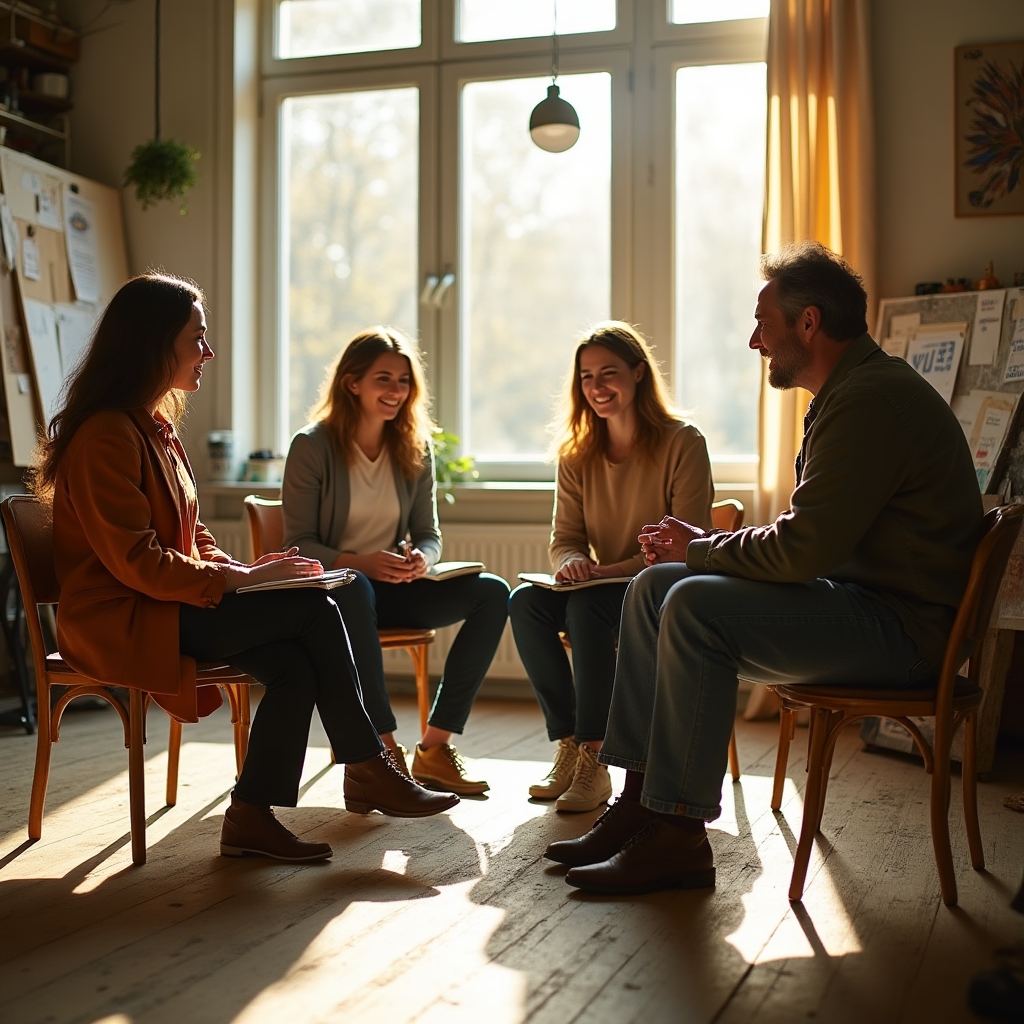 Gruppe von Erwachsenen diskutiert gemeinsam über Konsumentscheidungen